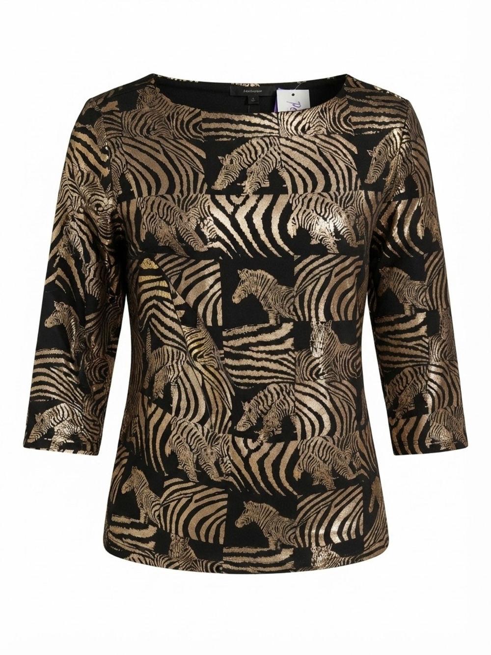 Rebecca Malone Black Top with Metallic Gold Zebra Print